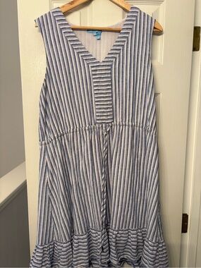 Draper James Blue and White Striped Sleeveless Sundress - Linen and Cotton XL